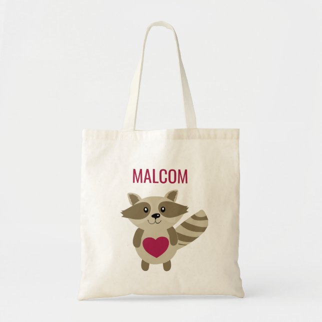 Cute Kids Racoon Woodland Animal Personalised Tote Bag (Front)