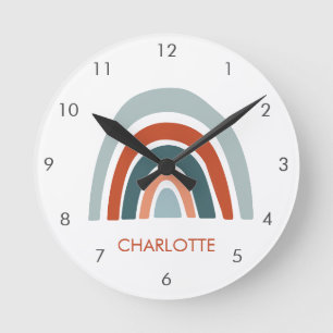 Cute Kids Rainbow Name Boho Round Clock