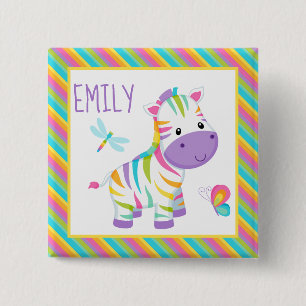 Cute Kids Rainbow Zebra & Colourful Stripes Patter 15 Cm Square Badge