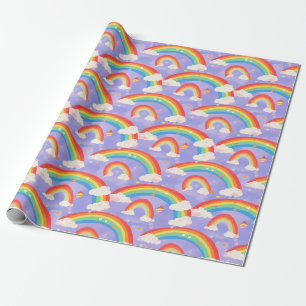 Cute Kids Rainbows and Clouds Repeating Pattern Wrapping Paper