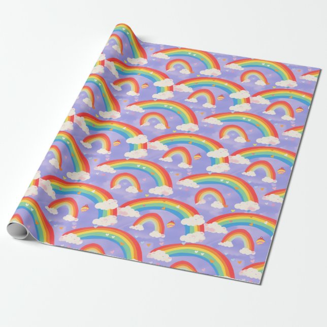 Cute Kids Rainbows and Clouds Repeating Pattern Wrapping Paper (Unrolled)