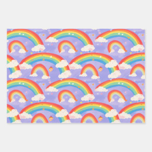 Cute Kids Rainbows and Clouds Repeating Pattern Wrapping Paper Sheet