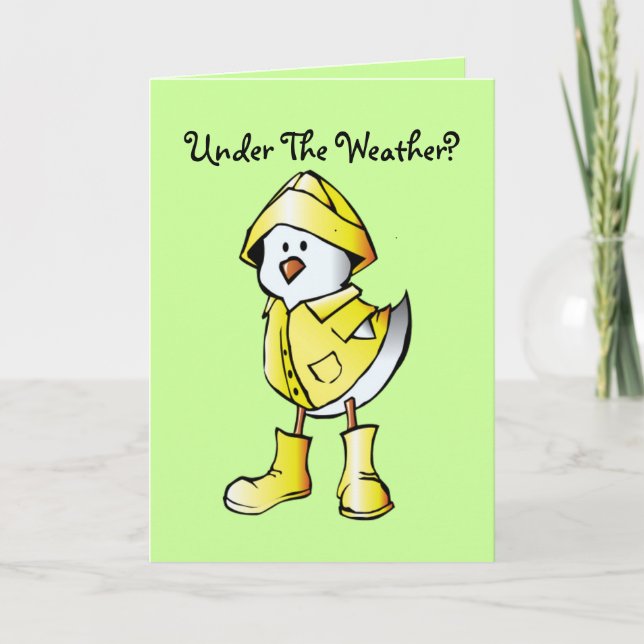 Cute Kids Rainy Day Cartoon Chick Custom Get Well Card (Front)