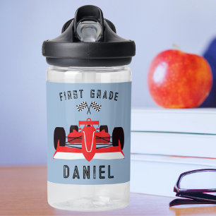 Cute Kids Red Racing Car Back to School Water Bottle