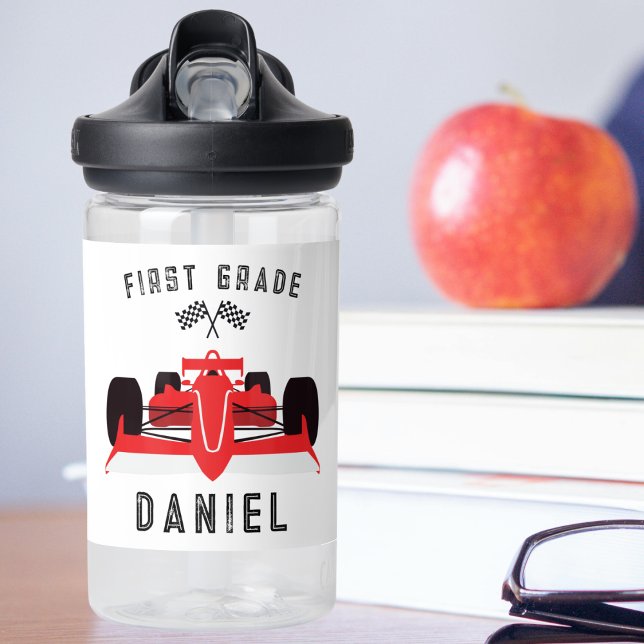 Cute Kids Red Racing Car Back to School Water Bottle (Creator Uploaded)