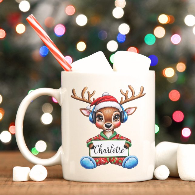 Cute Kids Reindeer Christmas Mug  (Cute reindeer Christmas mug)