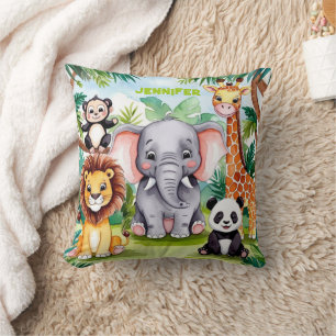 Cute Kids Safari Jungle Animals Personalised Name Cushion