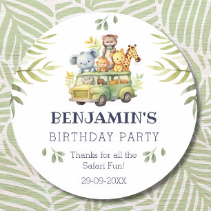 Cute Kids Safari Jungle Birthday Thank You   Classic Round Sticker