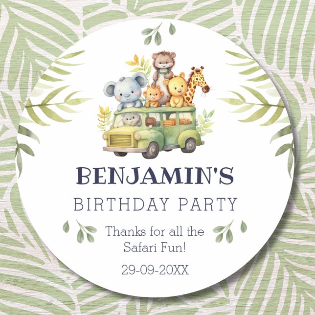 Cute Kids Safari Jungle Birthday Thank You   Classic Round Sticker (Creator Uploaded)