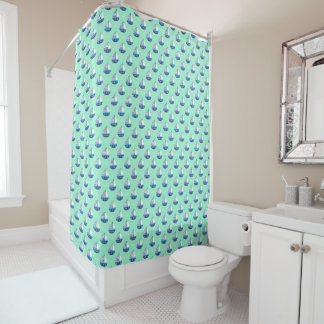 Cute Kids Sailboat Pattern Sea Green Shower Curtain