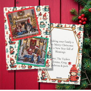 Cute Kids Sledding Two Photo Christmas Holiday Card