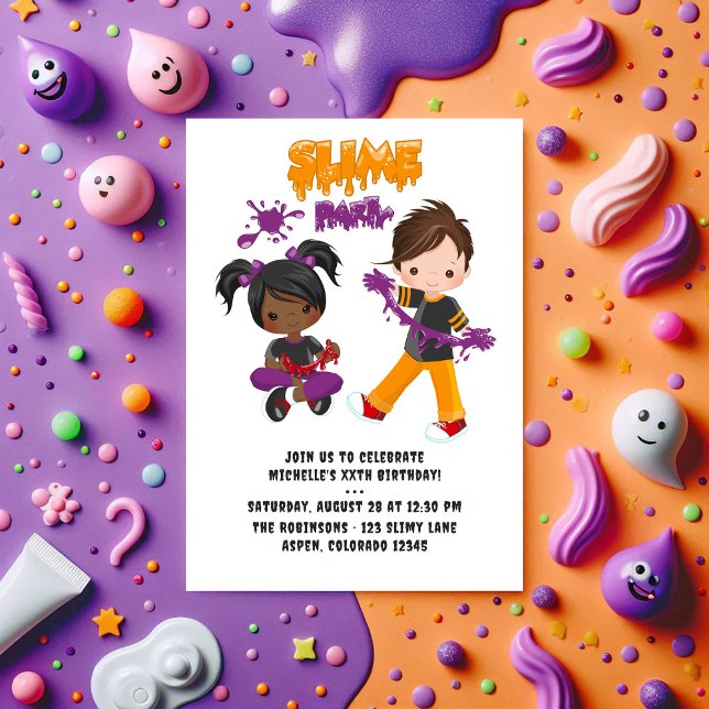 Cute Kids Slime Party Birthday Photo Invitation (Cute Kids Slime Party Birthday Photo Invitation)