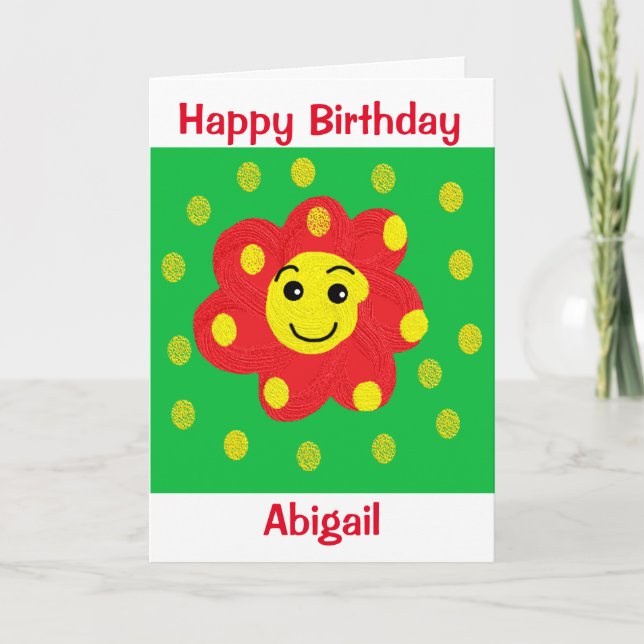 Cute Kids Smiling Face Flower Birthday Card (Front)