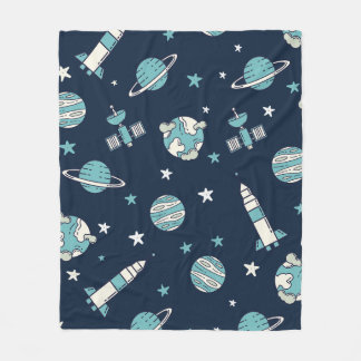 Cute Kids Space Astronaut Blue Pattern Fleece Blanket