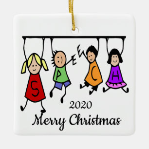 Cute Kids Speech Therapist Word Custom Dated Ceramic Ornament