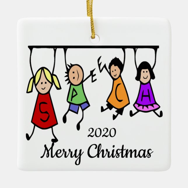 Cute Kids Speech Therapist Word Custom Dated Ceramic Ornament (Front)