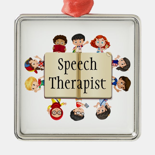 Cute Kids Speech Therapist Word Metal Tree Decoration (Front)