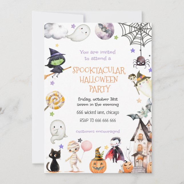 Cute Kids Spooktacular Halloween Party Invitation (Front)
