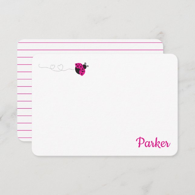 Cute Kids Stationery Pink Ladybug Note Cards (Front/Back)