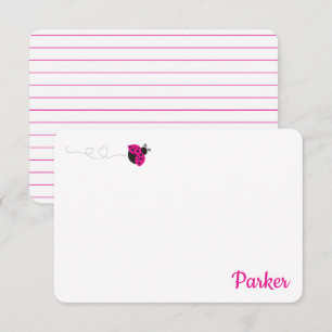 Cute Kids Stationery Pink Ladybug Note Cards