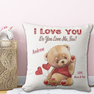 Cute Kid's Teddy Bear I Love You Valentine Cushion