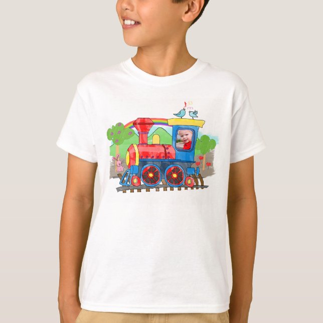 Cute kids template photo steam train t-shirt (Front)