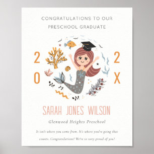 Cute Kids Underwater Mermaid Preschool Graduation Poster
