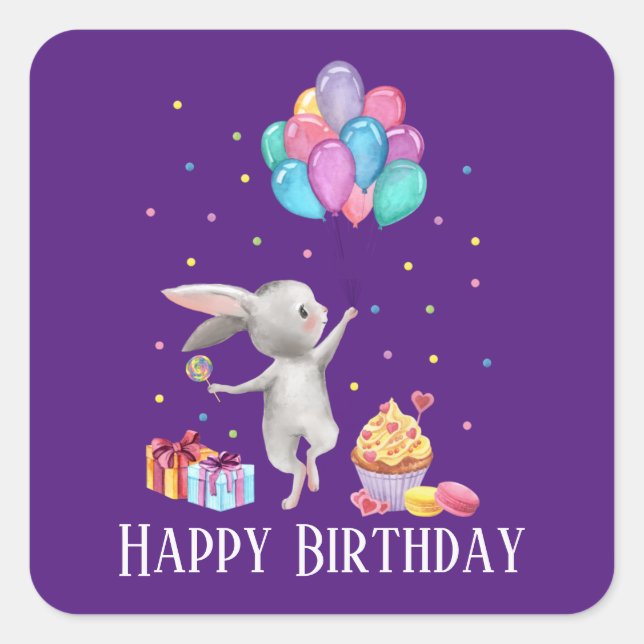 cute kids unisex Birthday bunny Square Sticker (Front)