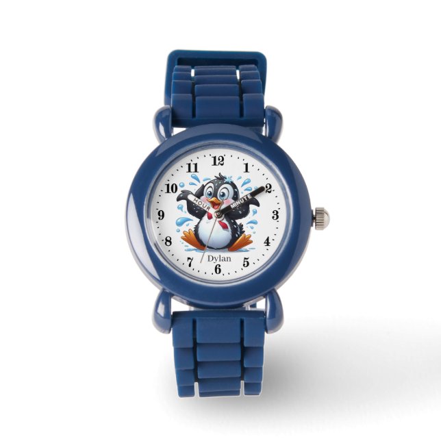 Cute kids unisex penguin add name watch (Front)