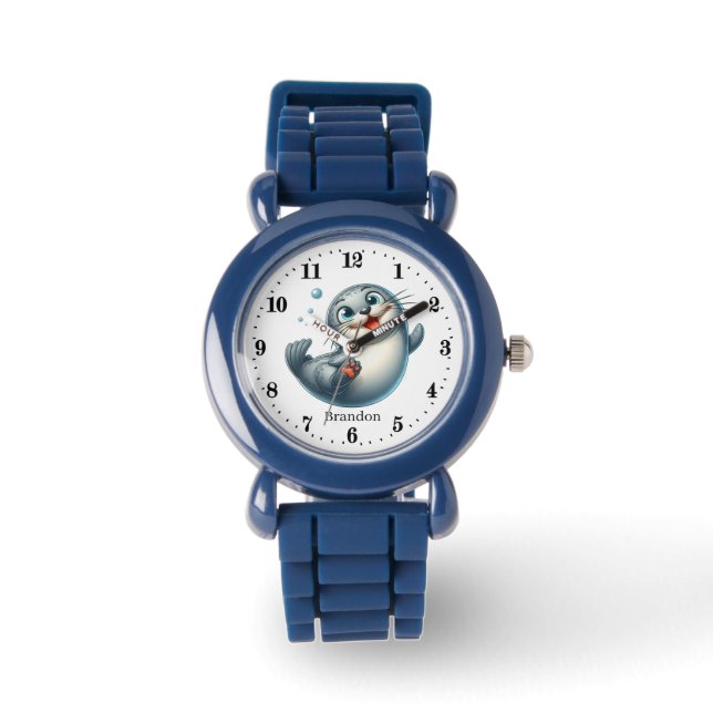 Cute kids unisex seal add name watch (Front)