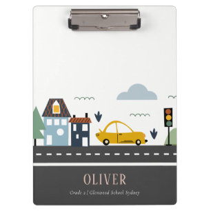 Cute Kids Urban City Vehicle Cars Road Cityscape Clipboard