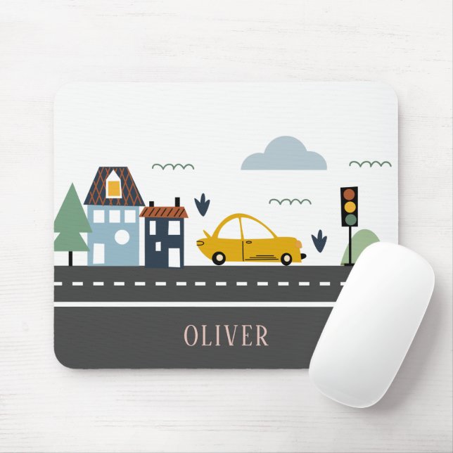 Cute Kids Urban City Vehicle Cars Road Cityscape Mouse Pad (With Mouse)