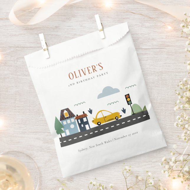 Cute Kids Urban Vehicle Cars Road Any Age Birthday Favour Bag (Clipped)