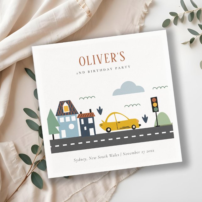 Cute Kids Urban Vehicle Cars Road Any Age Birthday Napkin (Creator Uploaded)