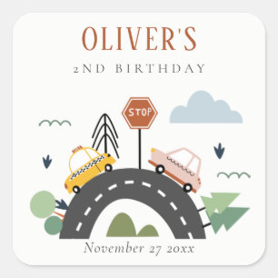 Cute Kids Urban Vehicle Cars Road Any Age Birthday Square Sticker