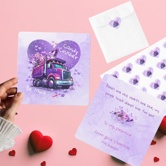 Cute Kids Valentine Purple Truck and Cheeky Poem Card