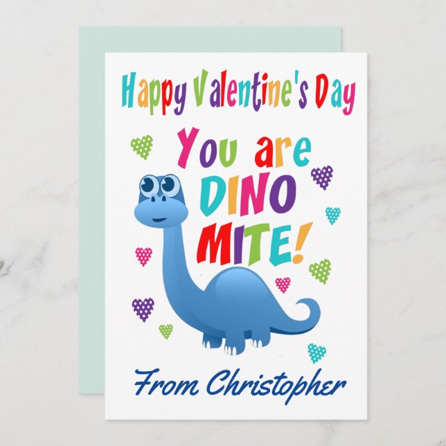 Cute Kids Valentines Day Classroom Dinosaur Holiday Card (Front/Back)