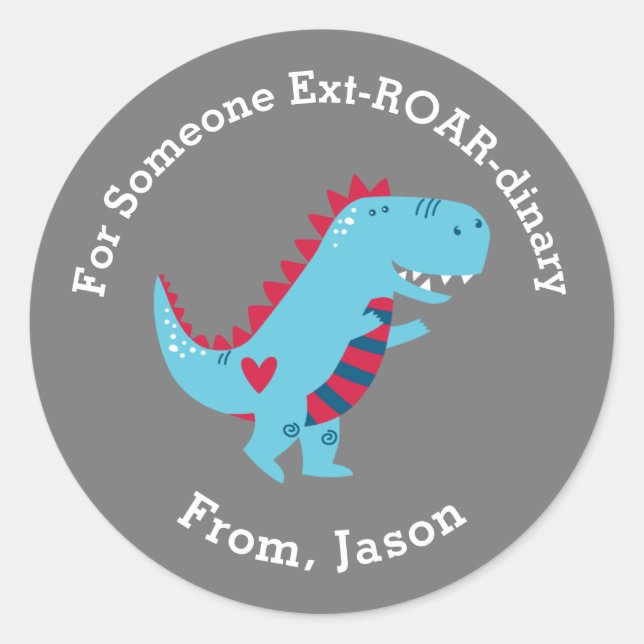 Cute Kids Valentines Day Dinosaur Sticker (Front)