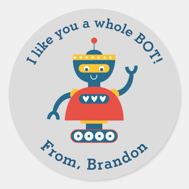 Cute Kids Valentines Day Robot Sticker (Front)