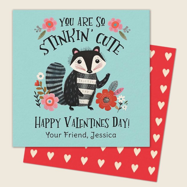Cute Kids Valentines Day Stinkin Cute Skunk Card (Stinkin Cute skunk valentine.  perfect for a kids classroom exhange. Personalize it today!)