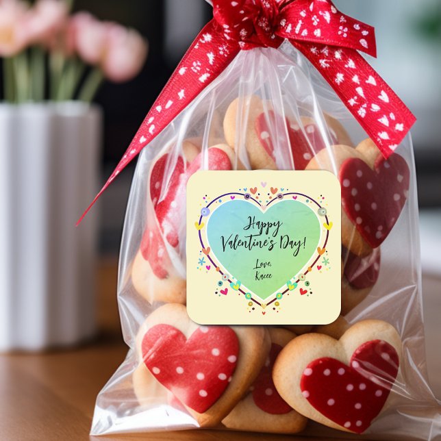 Cute Kids Valentines Heart Square Sticker (Cute Kids Valentines Heart Square Sticker)