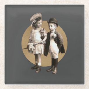 Cute Kids Vintage Photo Cutout Glass Coaster