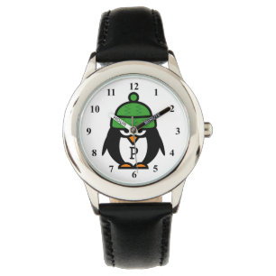 Cute kids watch with funny penguin cartoon design
