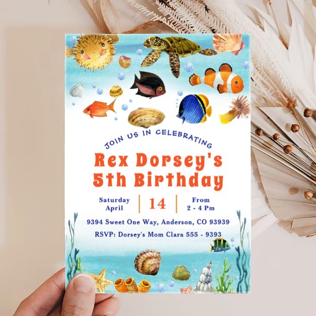 Cute Kids Watercolor Oneder the Sea 1st Birthday Invitation (Creator Uploaded)
