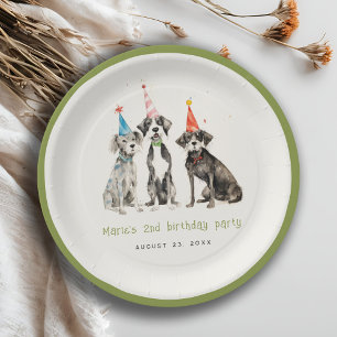 Cute Kids Watercolor Pawty Dog Birthday Party Paper Plate