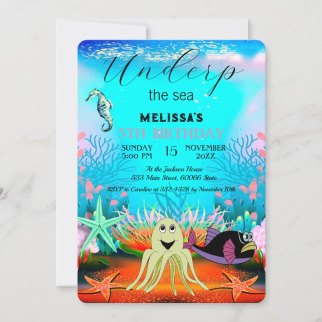 Cute Kids Watercolor under the Sea Birthday  Invitation (Front)