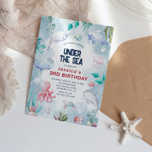 Cute Kids Watercolor Under the Sea Birthday Party