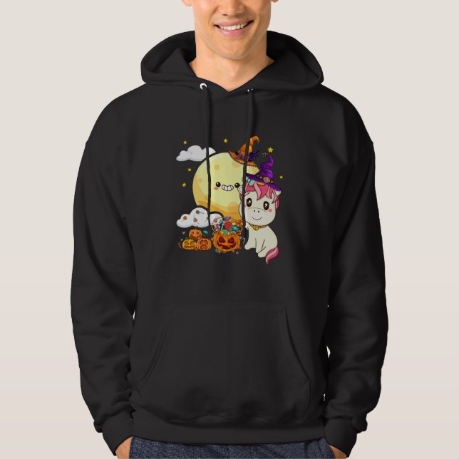 Cute Kids Witch Unicorn Girls Halloween Hoodie (Front)
