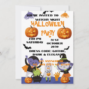 Cute Kids Witch & Vampire Halloween Party Invitation