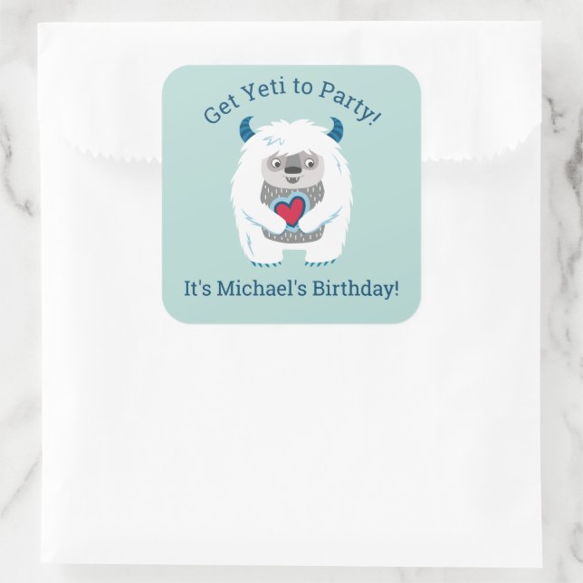 Cute Kids Yeti Birthday Square Sticker (Bag)